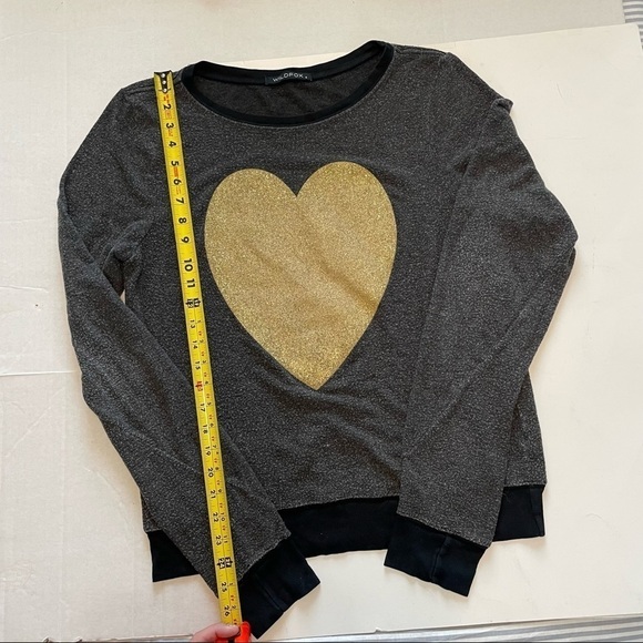 Wildfox Beach Jumper Sweater Gray Black Gold Glitter Heart Scoop Neck Size Small - Picture 5 of 5